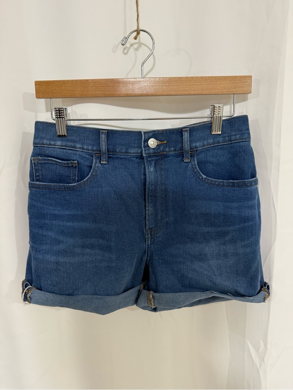 Express Dark Blue Rolled-Hem Denim Shorts